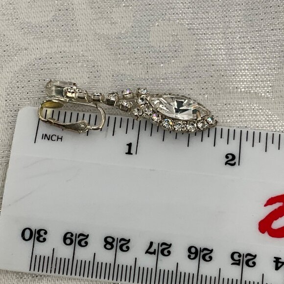 Vintage Rhinestone Jewelry Set Clip-On Earrings & Bracelet Silver Tone - Picture 3 of 5